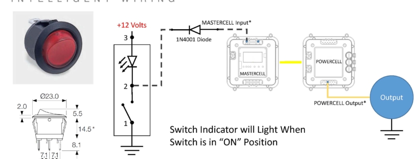 Image showing how to wire a switch with an Indicator Light to the Infinitybox MASTERCELL