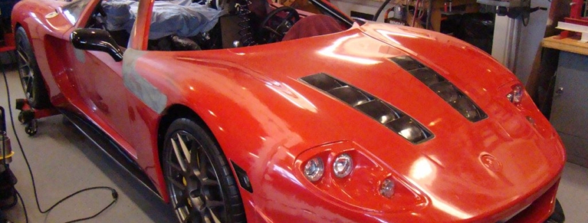 In-process shot of Factory Five GTM being wired with the Infinitybox system
