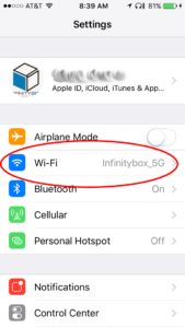 Step 1 of connecting the Infinitybox inTOUCH NET Module to your Apple Device