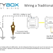 Image of wiring diagram showing how to wire a thermostatic cooling fan switch to the Infinitybox MASTERCELL